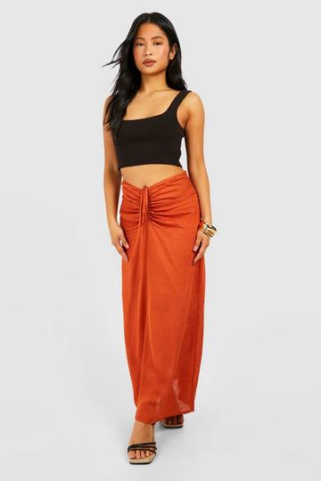 Petite Linen Look Gathered Maxi Skirt rust