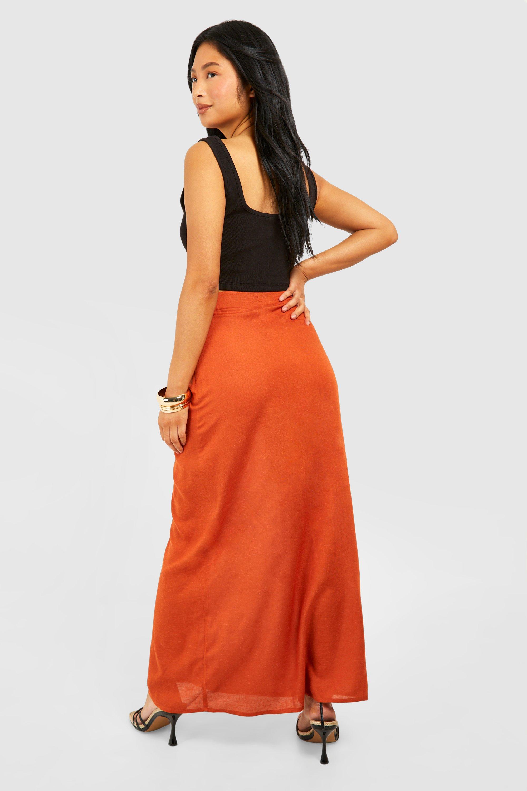 Petite Linen Look Gathered Maxi Skirt boohoo IE