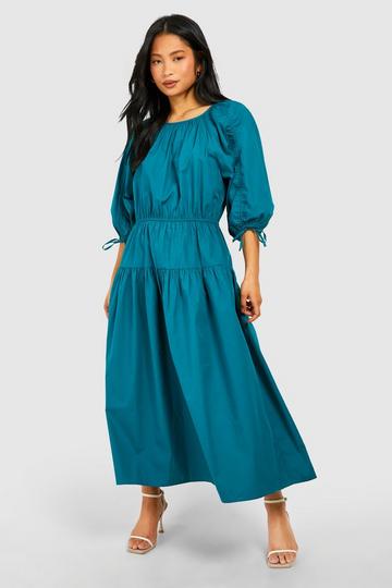 Green Petite Puff Sleeve Midaxi Dress