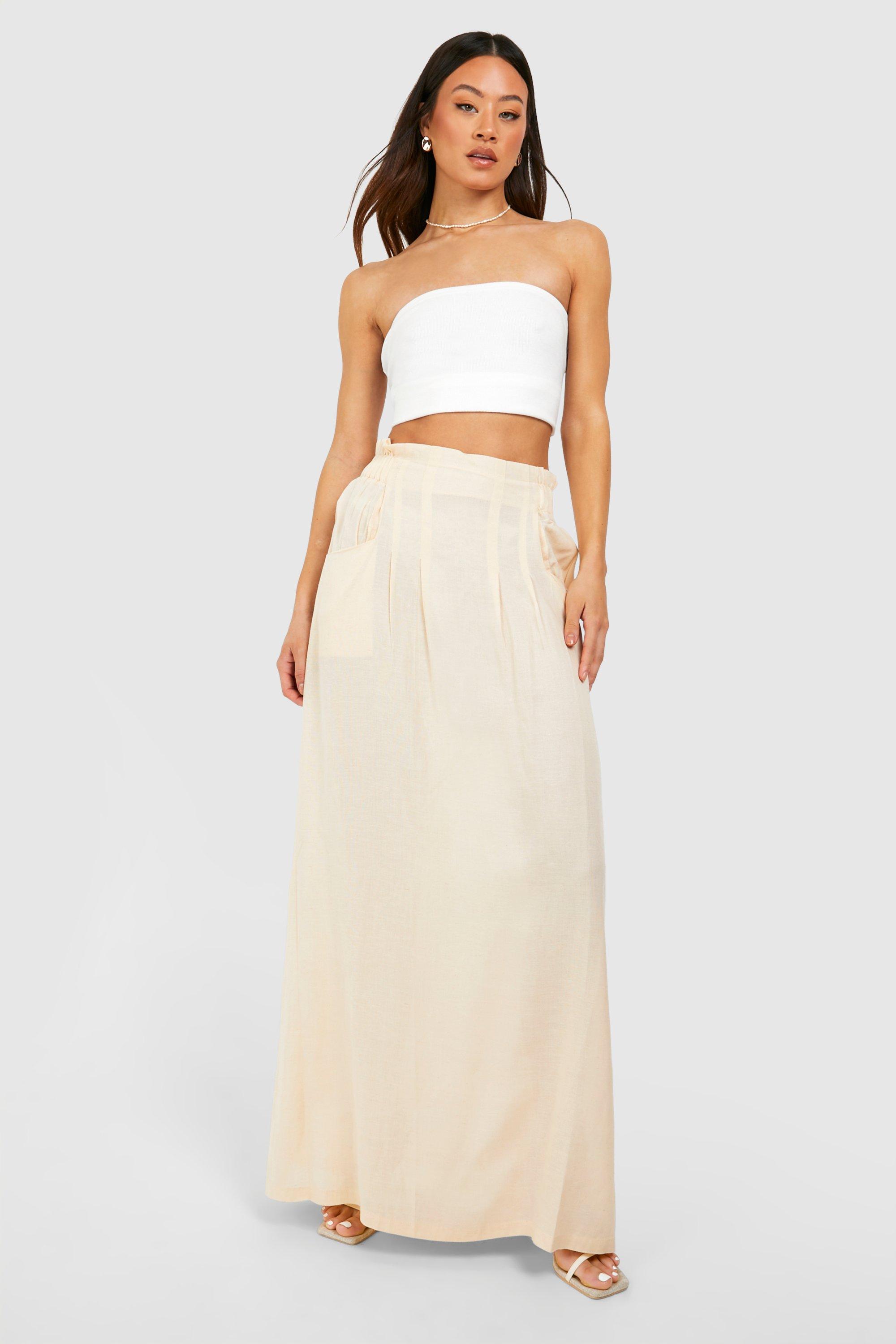 Tall Linen Look Pocket Maxi Skirt boohoo UK