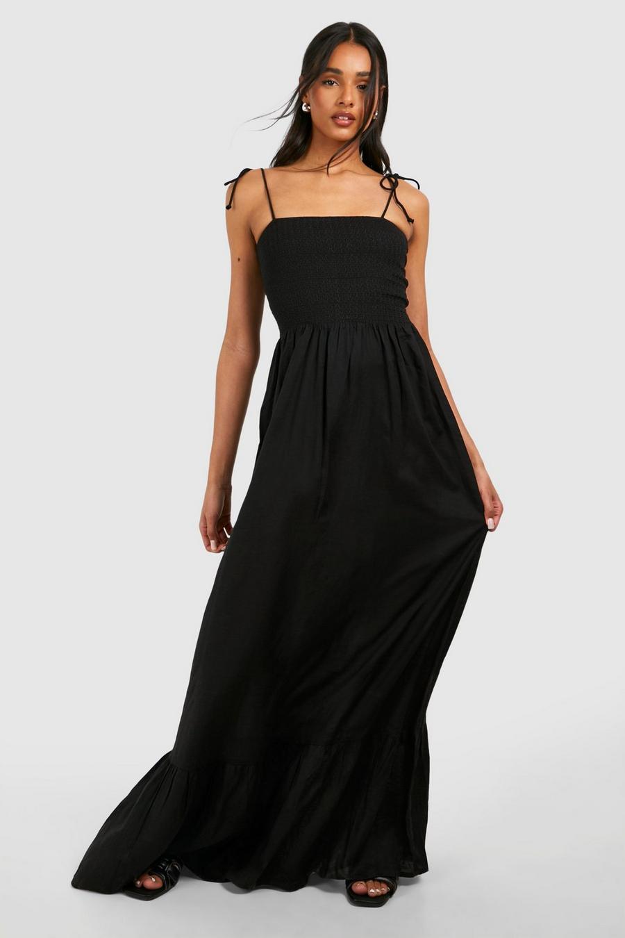 Black Tall Shirred Bardot Maxi Dress image number 1
