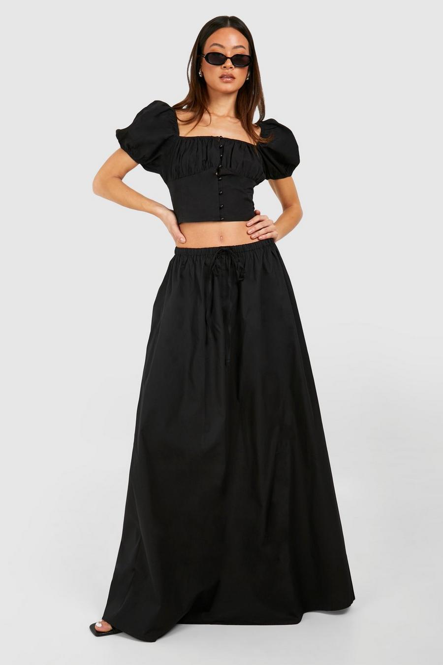 Gonna maxi Tall in popeline, Black image number 1
