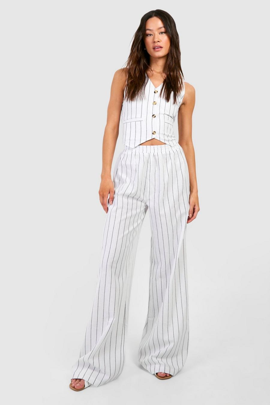 White Tall Woven Pinstripe Wide Leg Pants image number 1