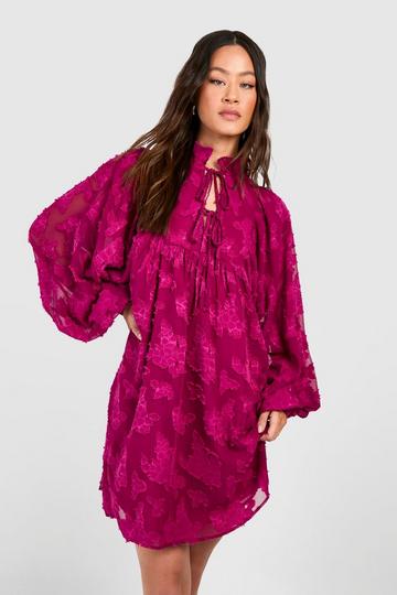 Pink Tall Burnout Floral Tie Front Smock Dress