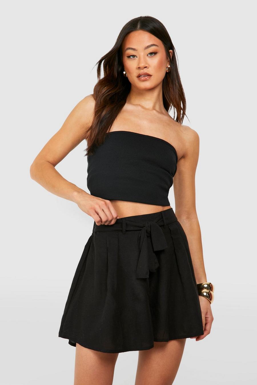 Black Tall Woven Tie Belted Flippy Short 