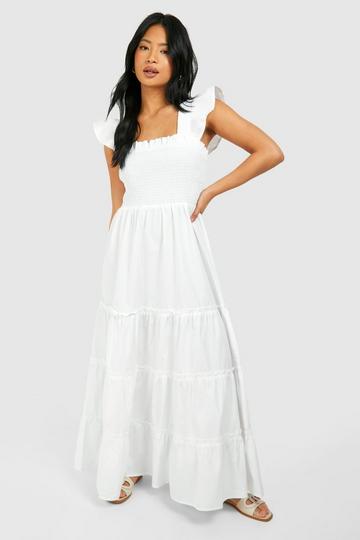 Petite Shirred Poplin Midi Dress ivory