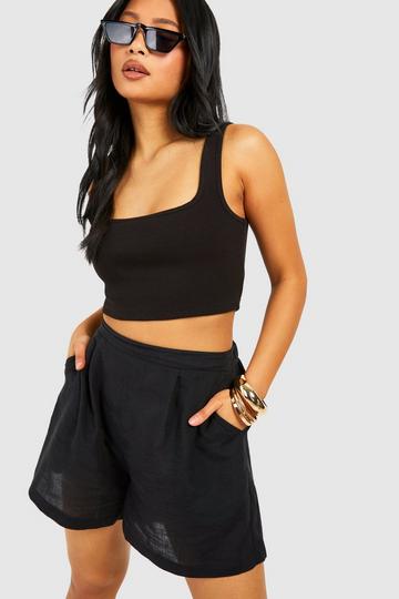 Petite Linen Look Tailored Short black