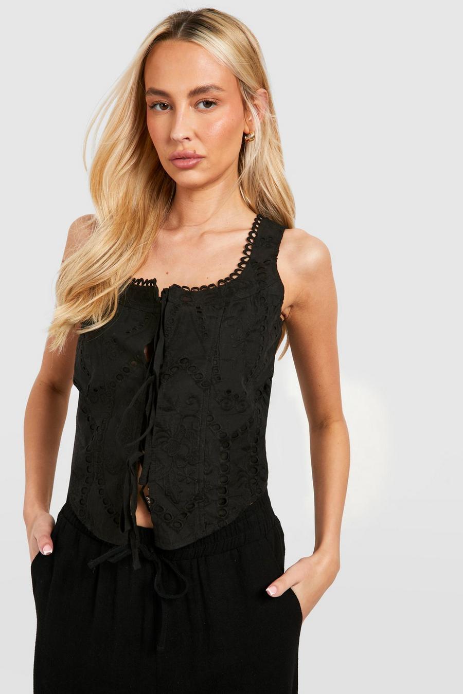Black Tall Eyelet Lace Up Top