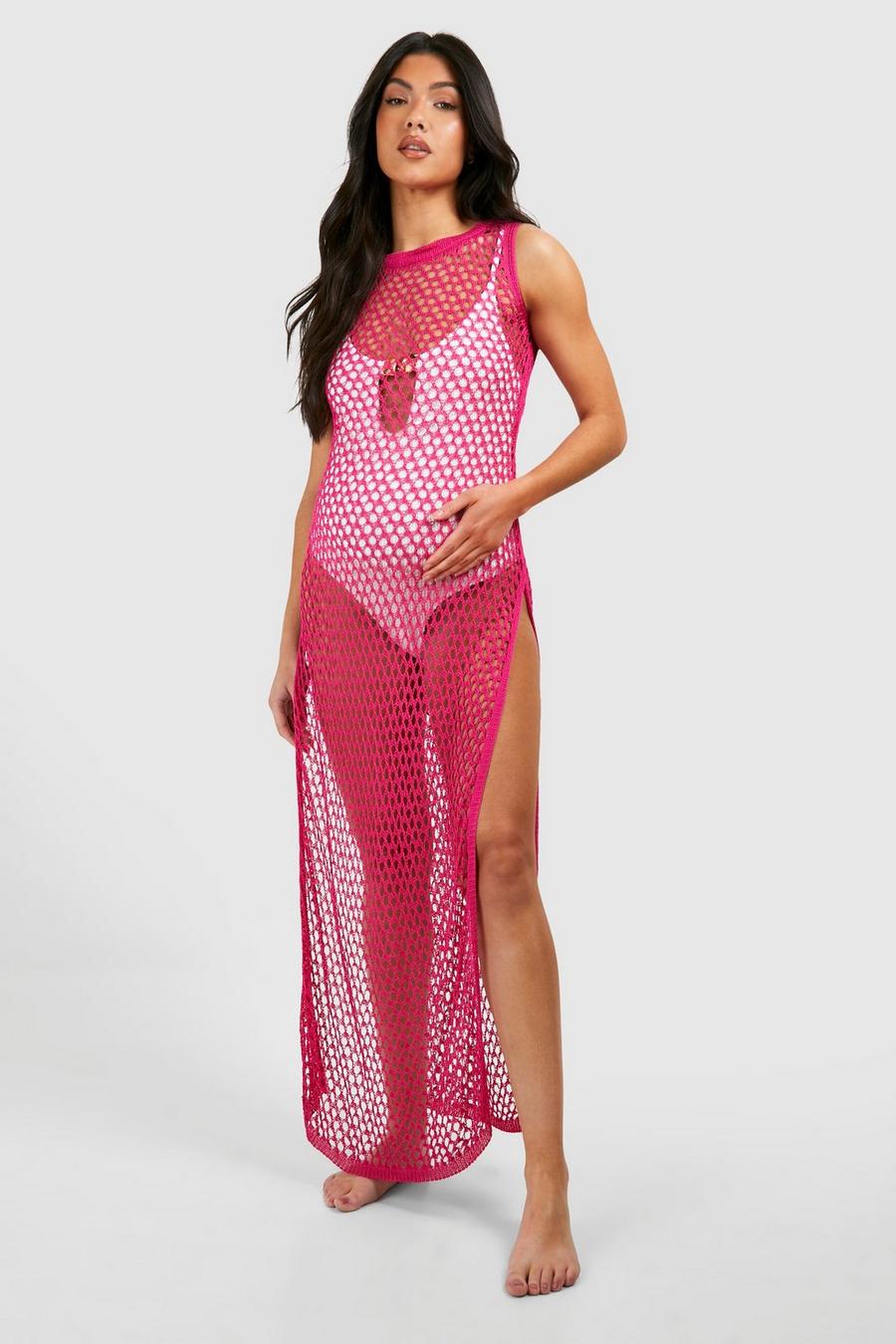 Maternité - Robe de grossesse longue de plage en crochet, Fuchsia image number 1