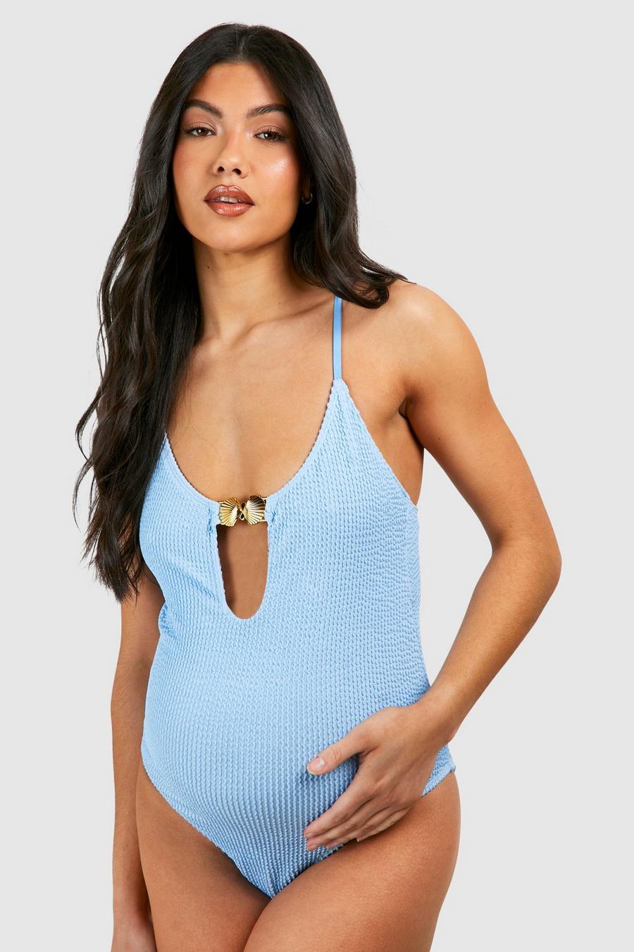 Light blue Maternity Crinkle Shell Keyhole Swimsuit image number 1