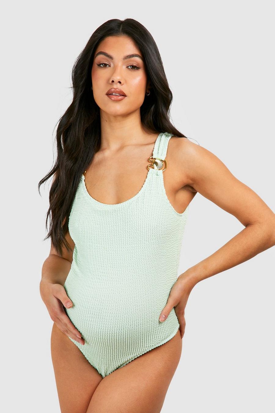 Light green Maternity Crinkle O Ring Scoop Neck Swimsuit image number 1