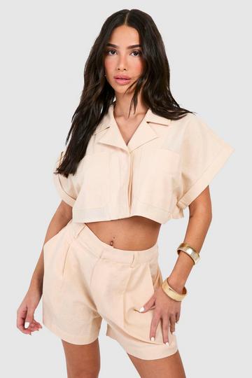 Petite Linen Crop Top stone