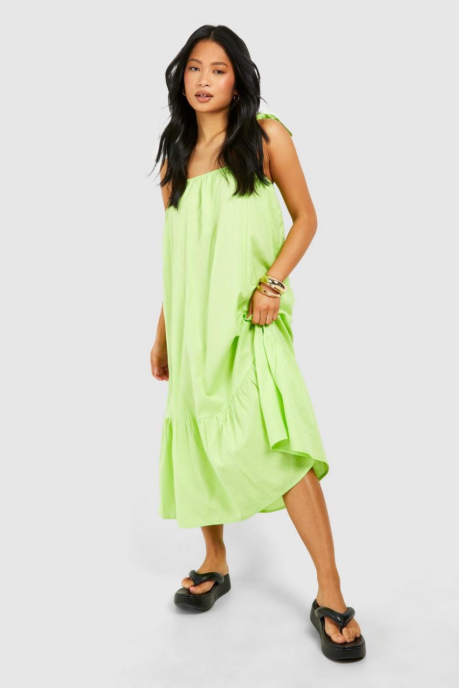 Lime Petite Linen Tie Shoulder Midaxi Dress image number 1