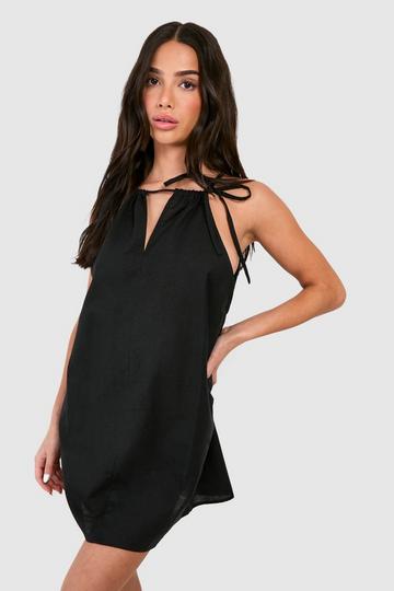 Petite Tie Neck Mini Dress black