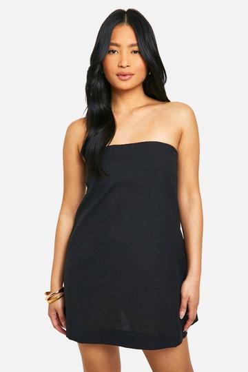 Petite Linen Look Bandeau Mini Dress black