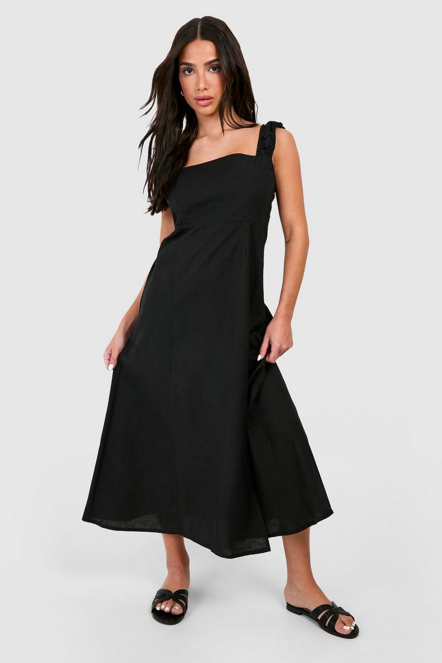 Black Petite Linen Midi Dress image number 1