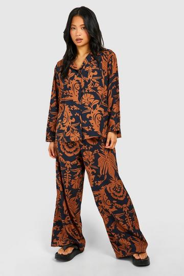 Black Petite Long Sleeve Print Pants Set