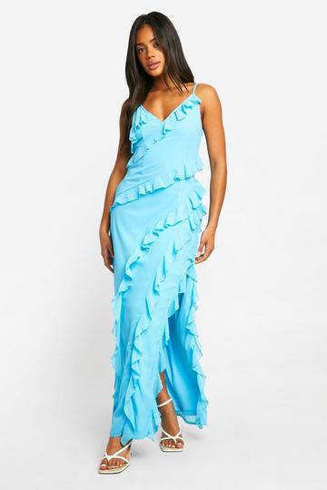 Ruffle Chiffon Maxi Dress aqua