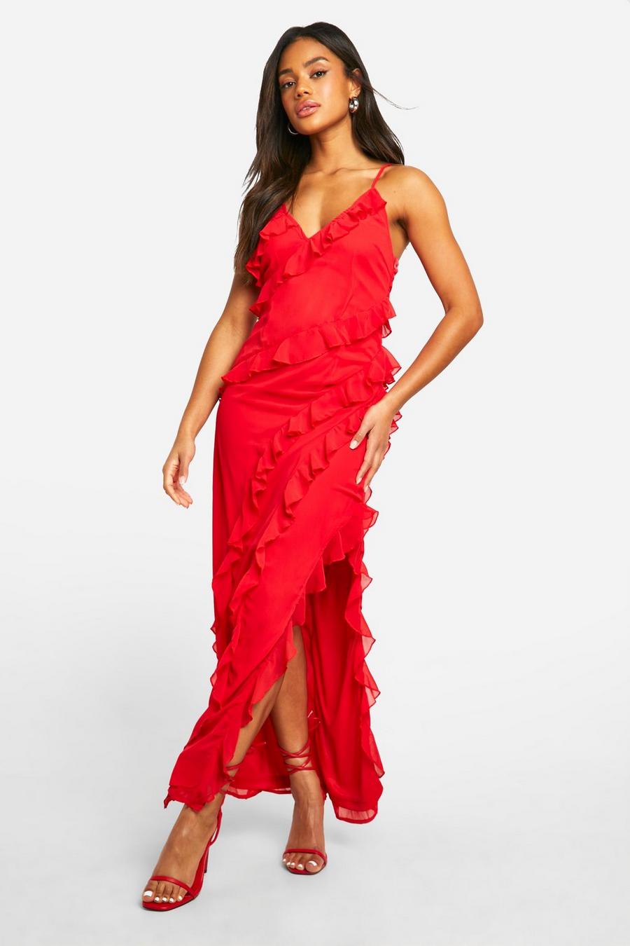 Red Chiffon Maxi Jurk Met Ruches image number 1