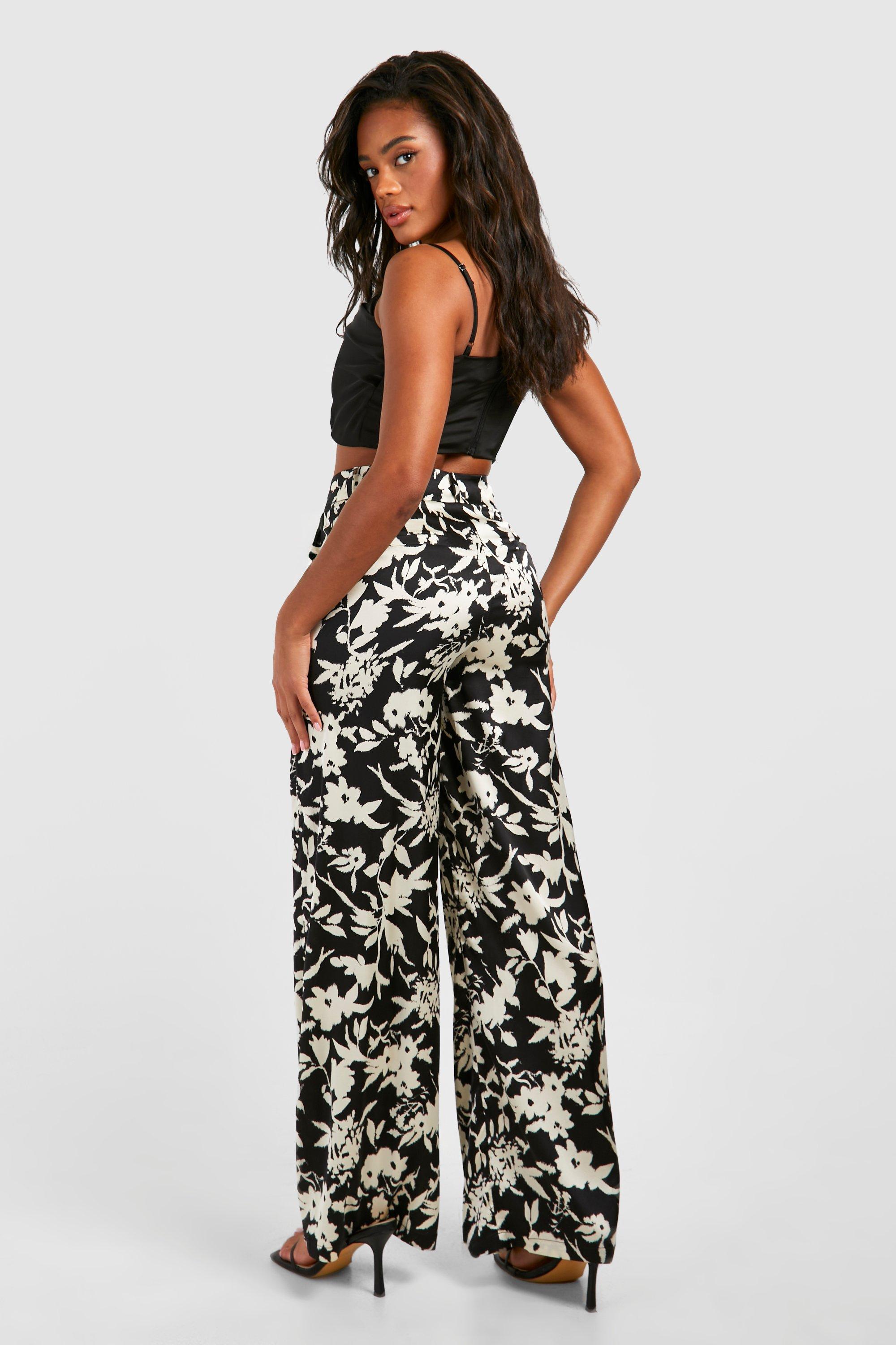 Mono Floral Satin Wide Leg Pants | boohoo USA