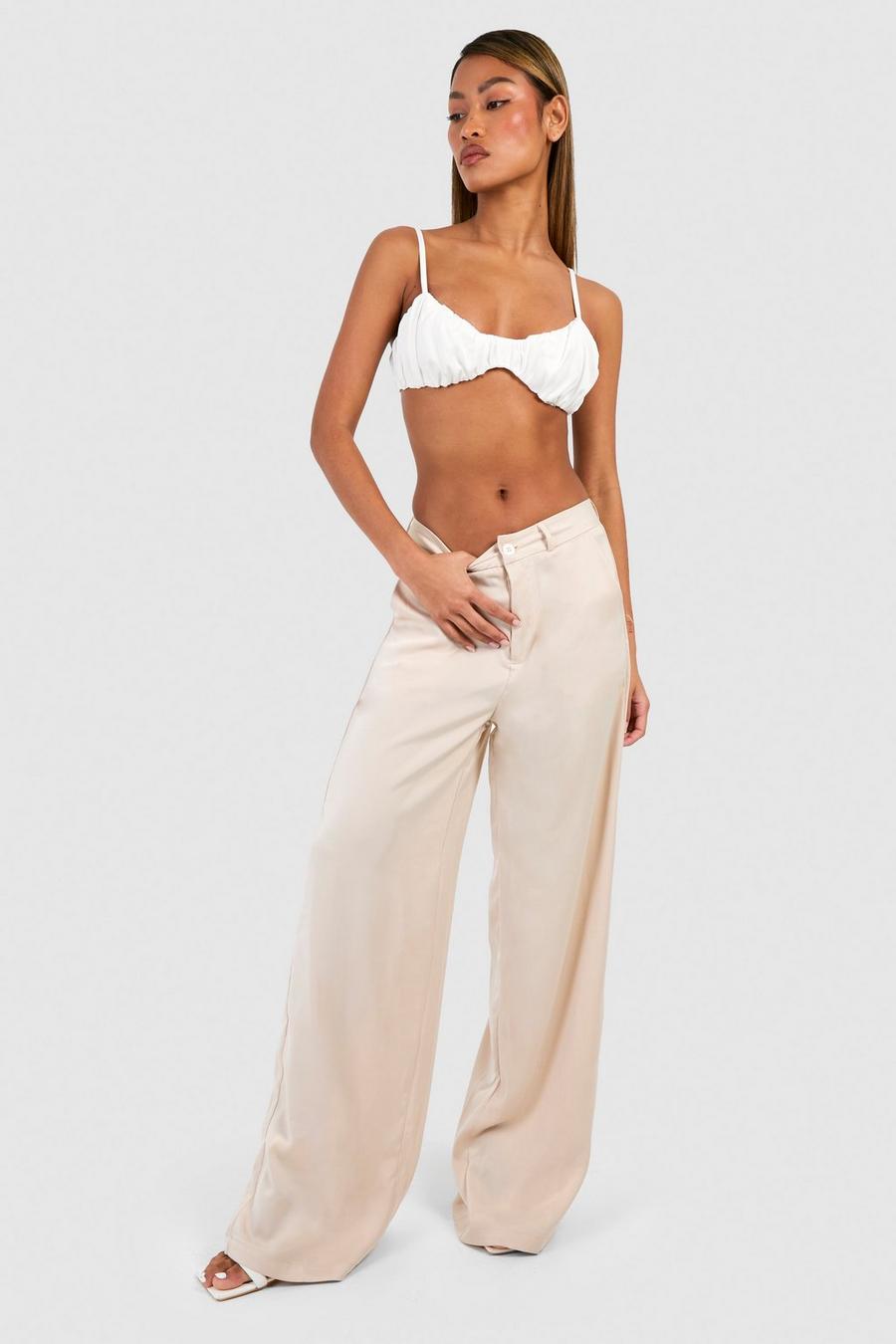 Champagne Satin Wide Leg Trousers image number 1