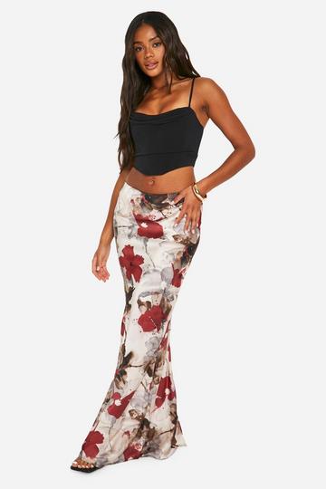 Bias Cut Bloemen Midaxi Rok champagne