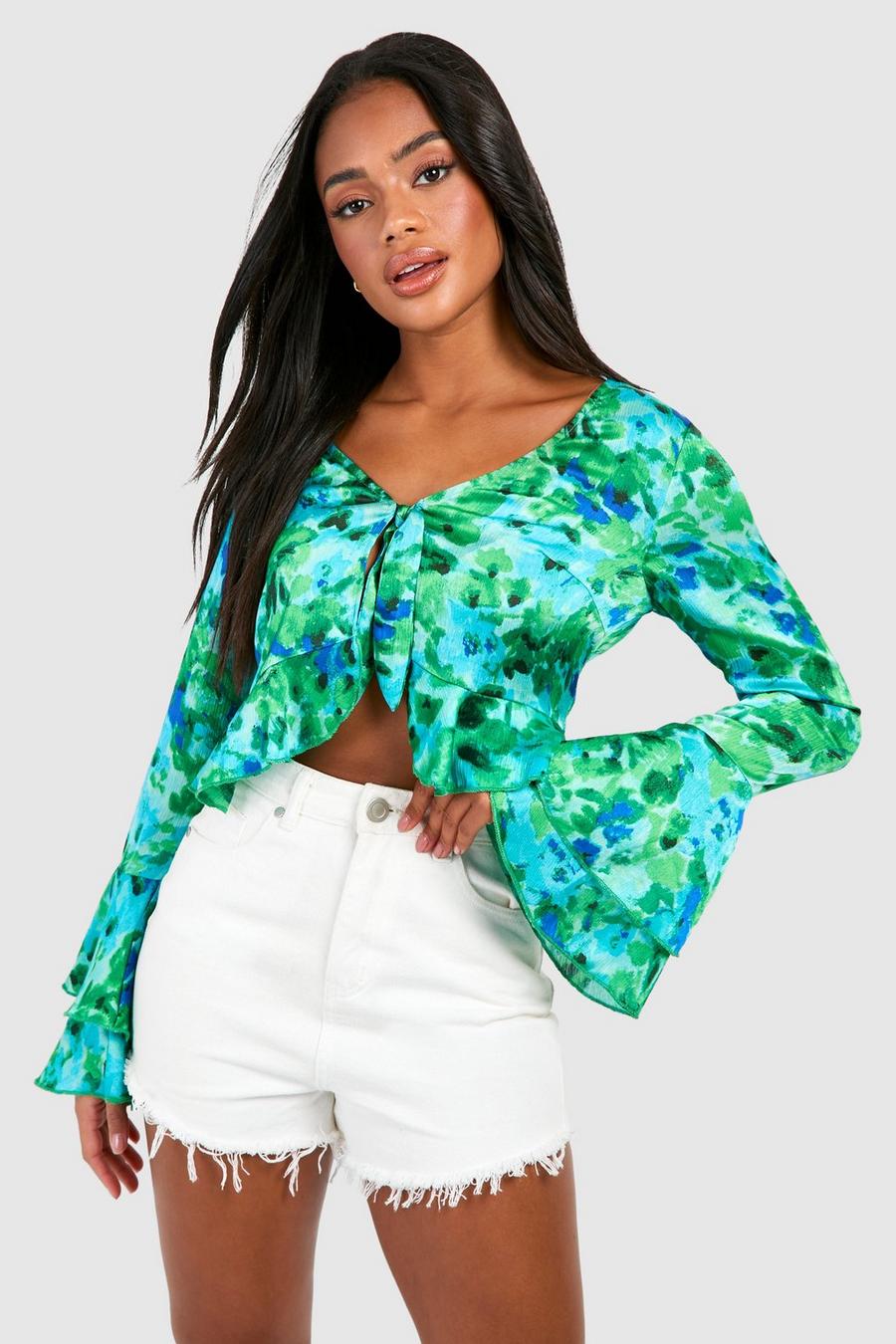 Green Floral Ruffle Blouse image number 1