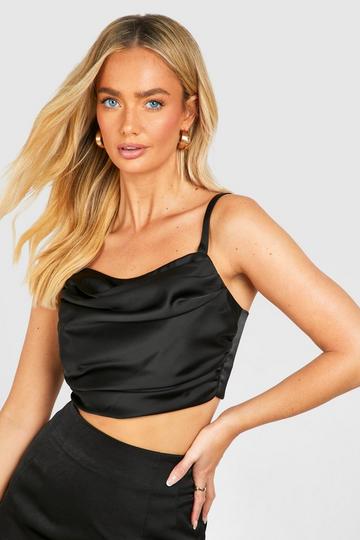 Black Satin Ruched Corset Top