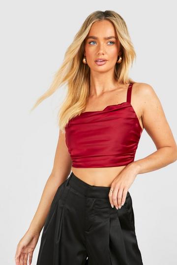 Satin Ruched Corset Top cherry