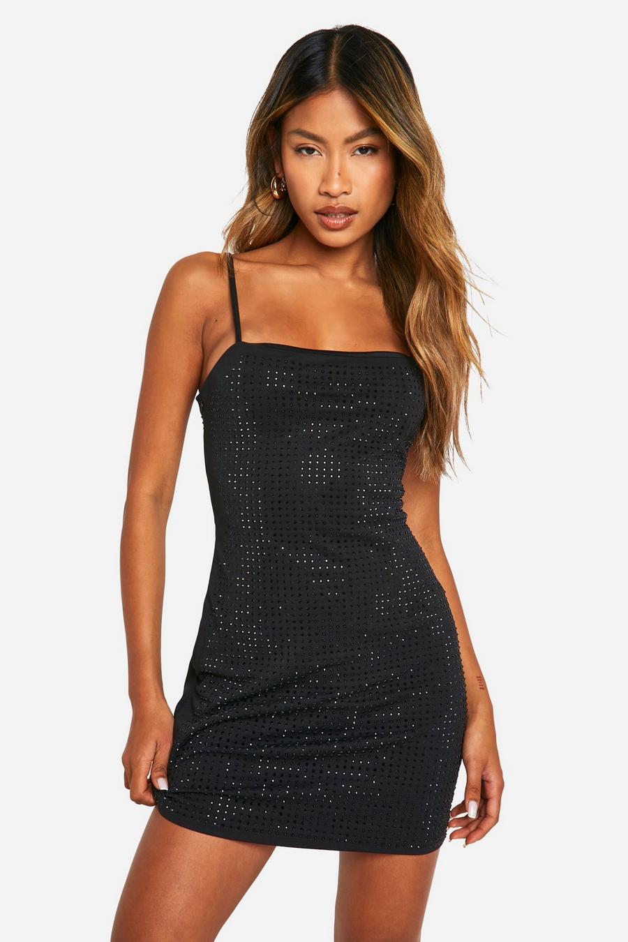 Black Premium Diamante Mini Dress image number 1