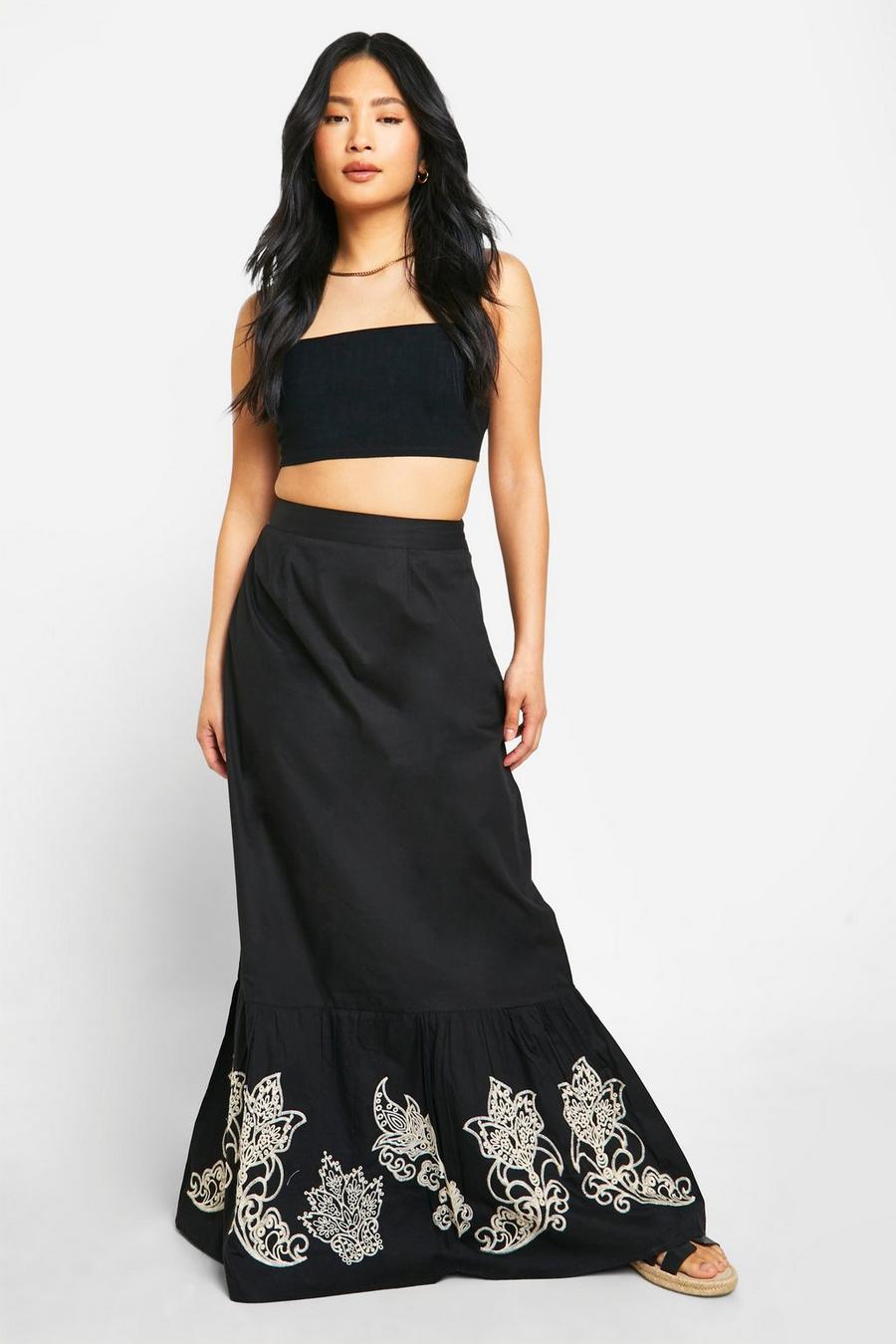 Black Petite Embroidery Maxi Skirt image number 1