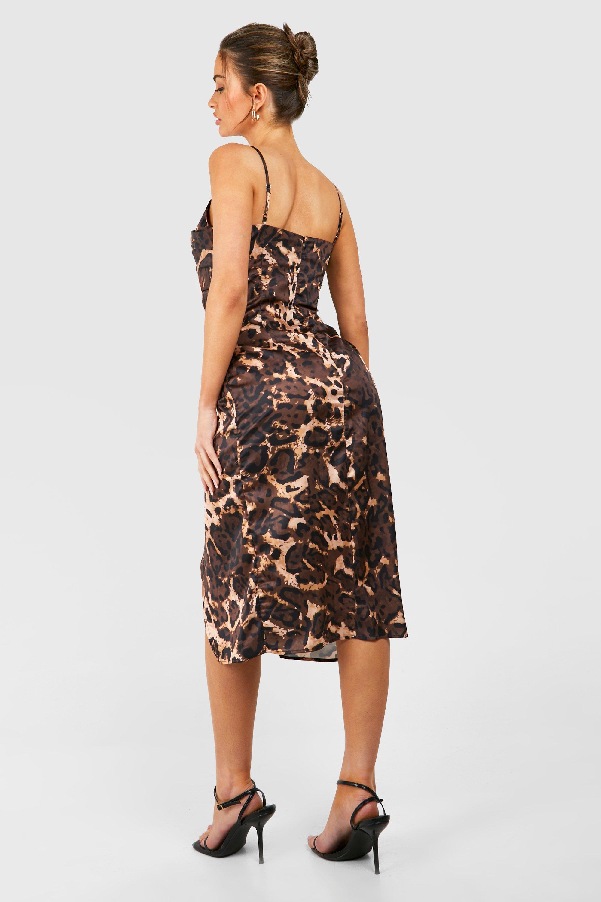 Leopard Draped Midi Slip Dress boohoo IE