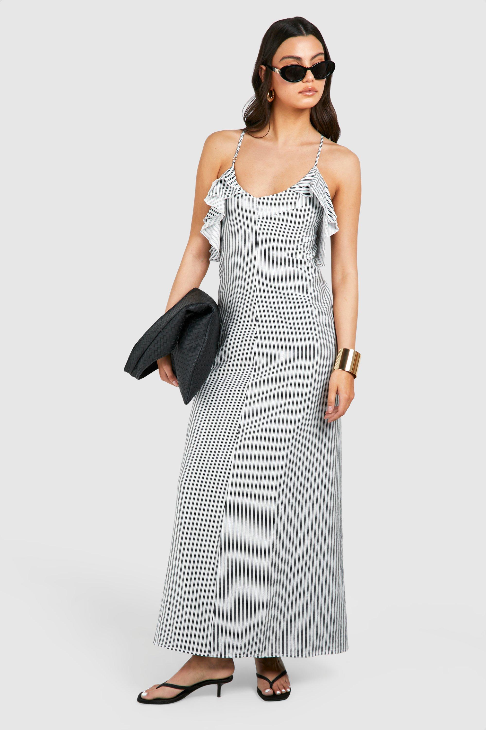 Boohoo black and white striped dress sale