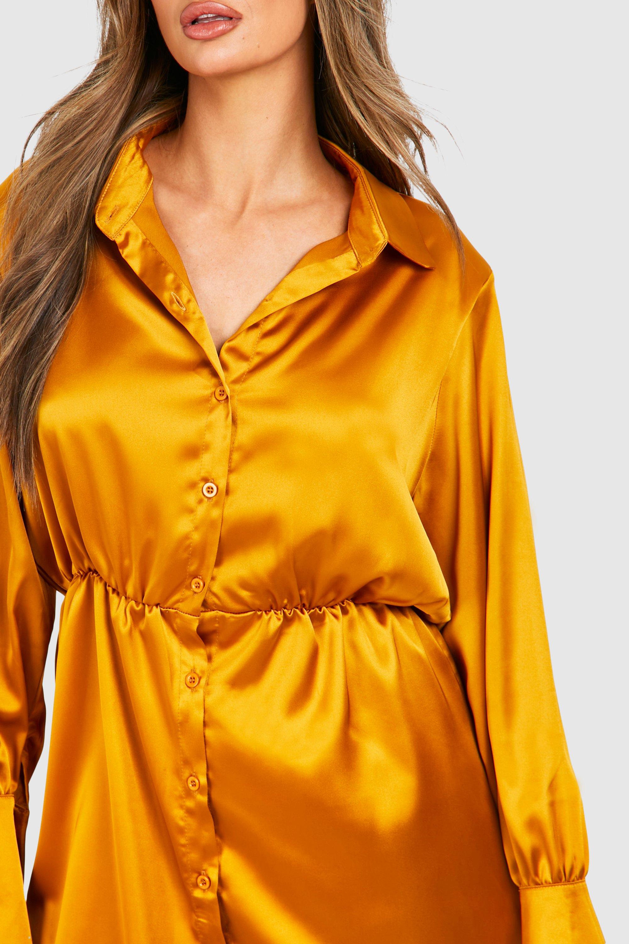 Satin Shoulder Pad Mini Shirt Dress boohoo CA