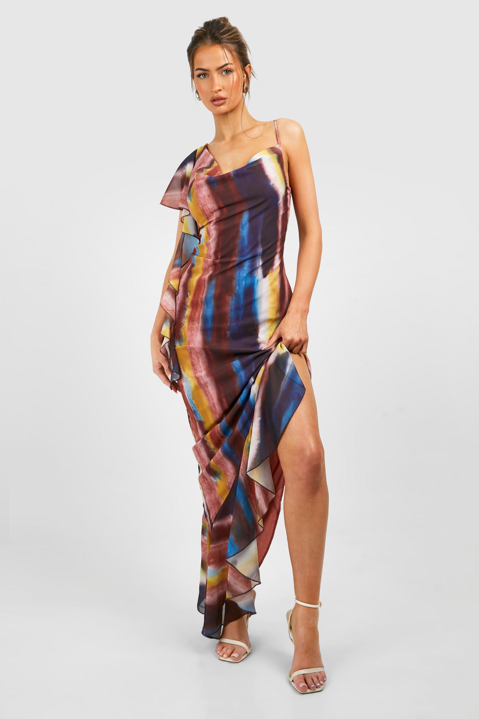Abstract Printed Cowl Neck Maxi Dress | boohoo FI