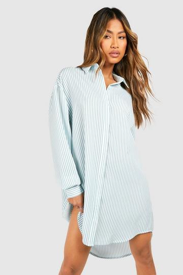 Blue Stripe Dropped Shoulder Shirt Dress