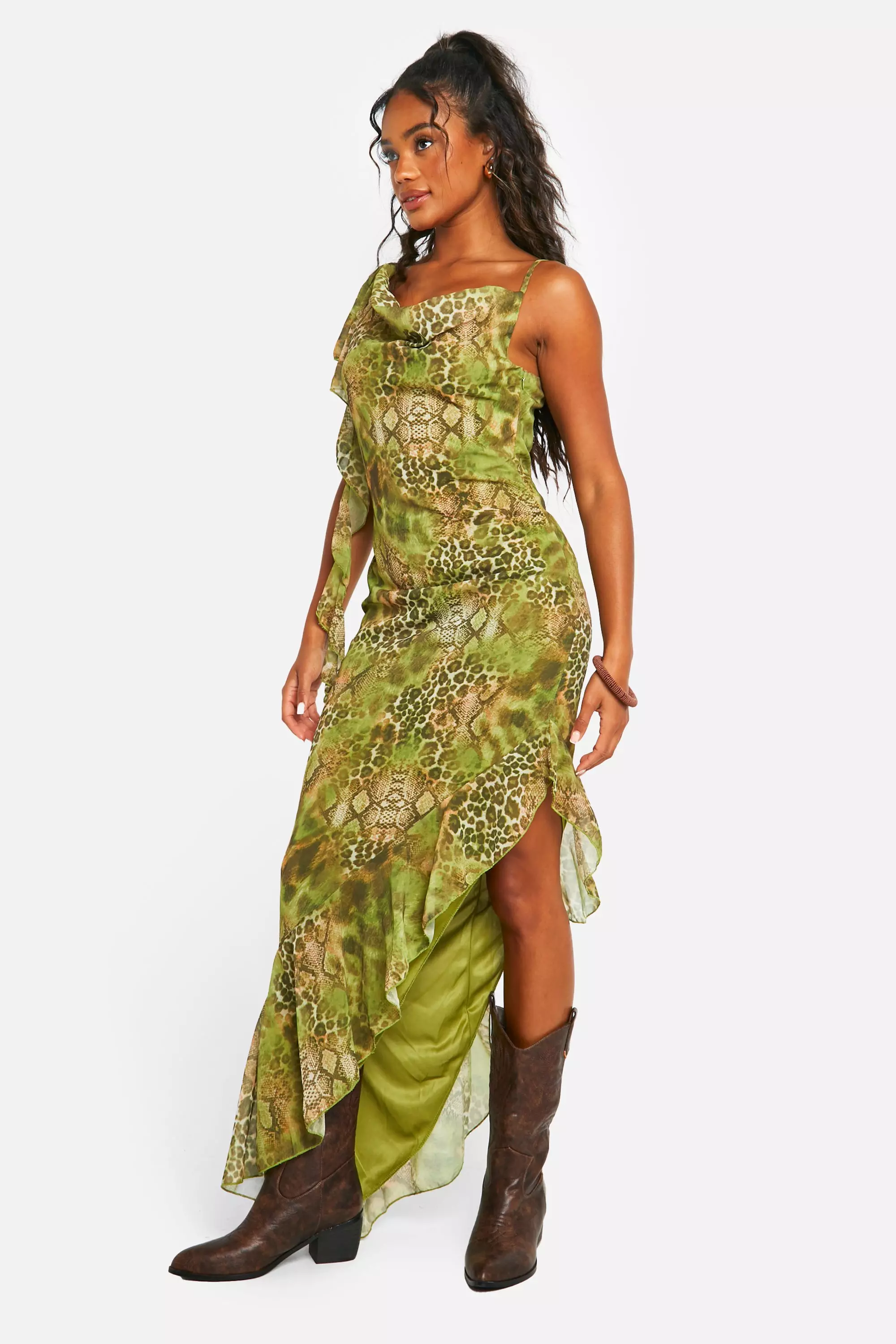 Green cowl neck maxi dress sale