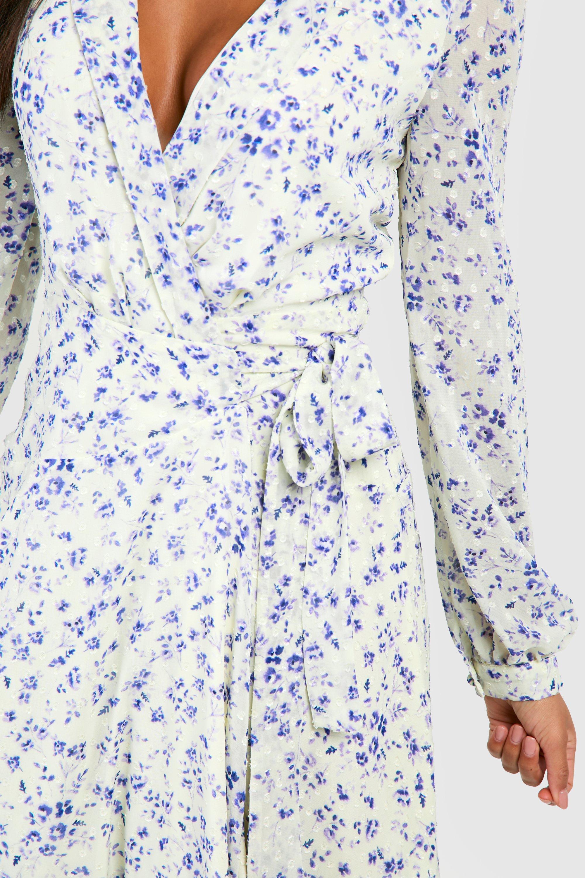 Boohoo Women s Floral Wrap Belted Maxi Dress White