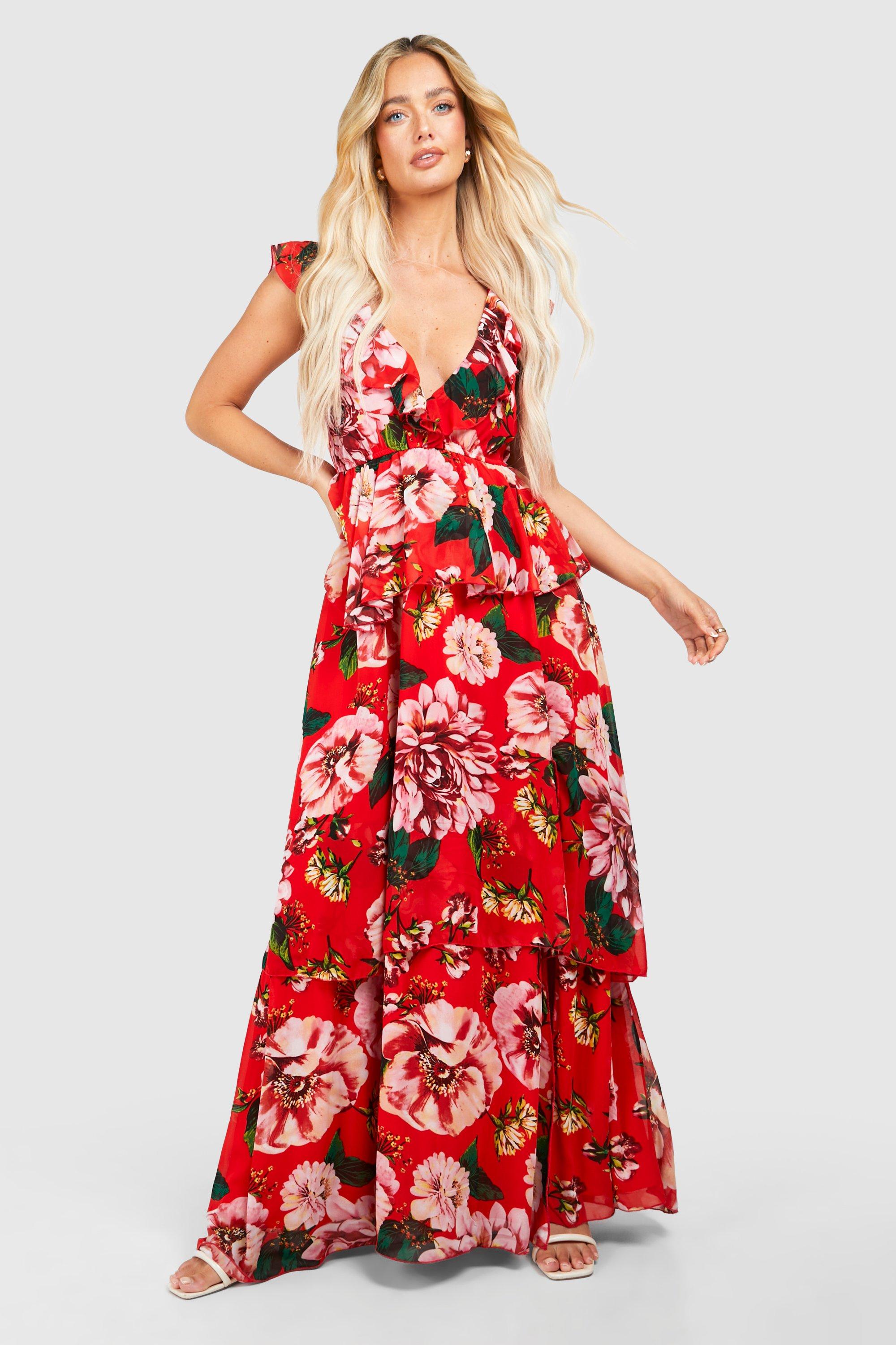 Women's Floral Tiered Ruffle Maxi Dress