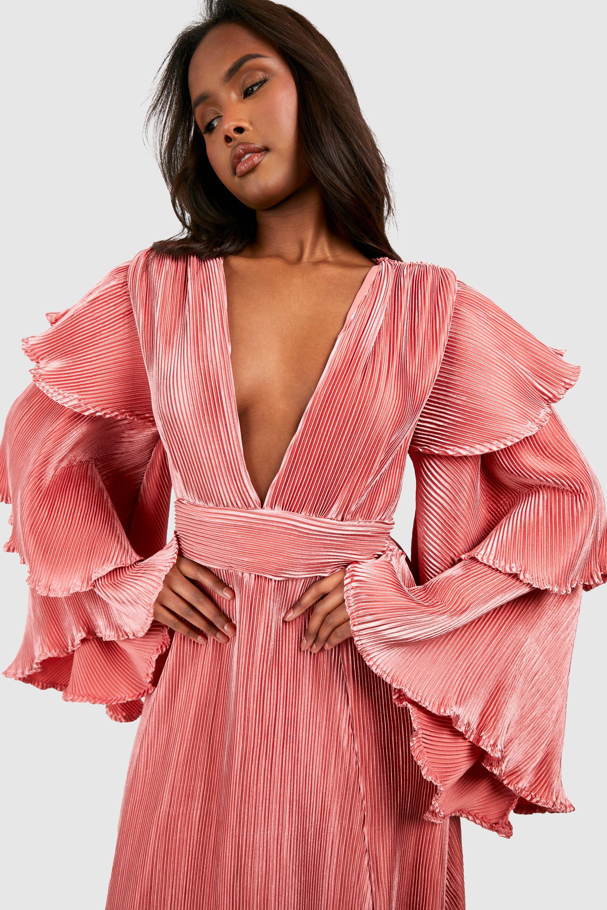 Layered Ruffle Sleeve Maxi Dress boohoo UK