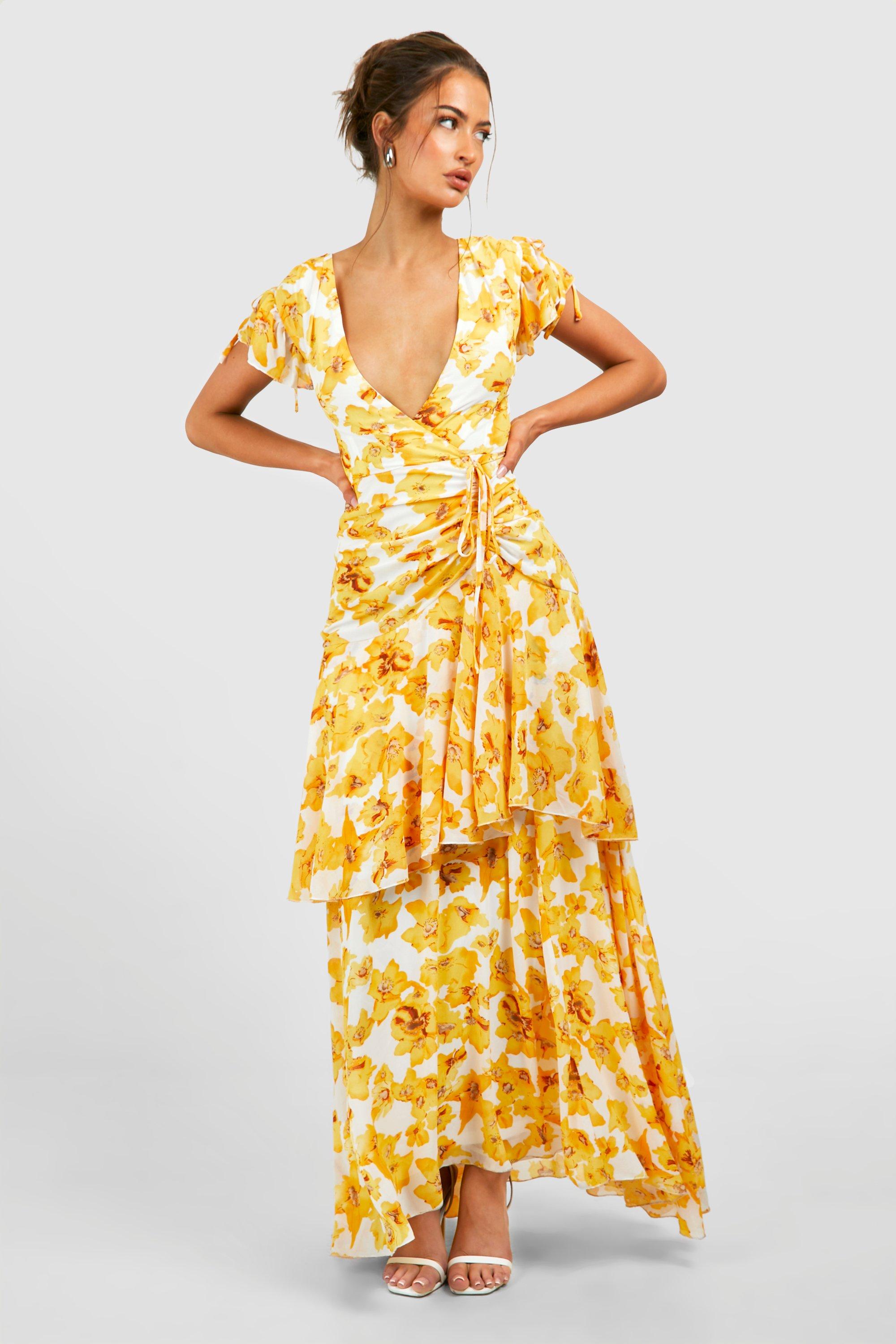 Floral Print Ruched Detail Maxi Dress