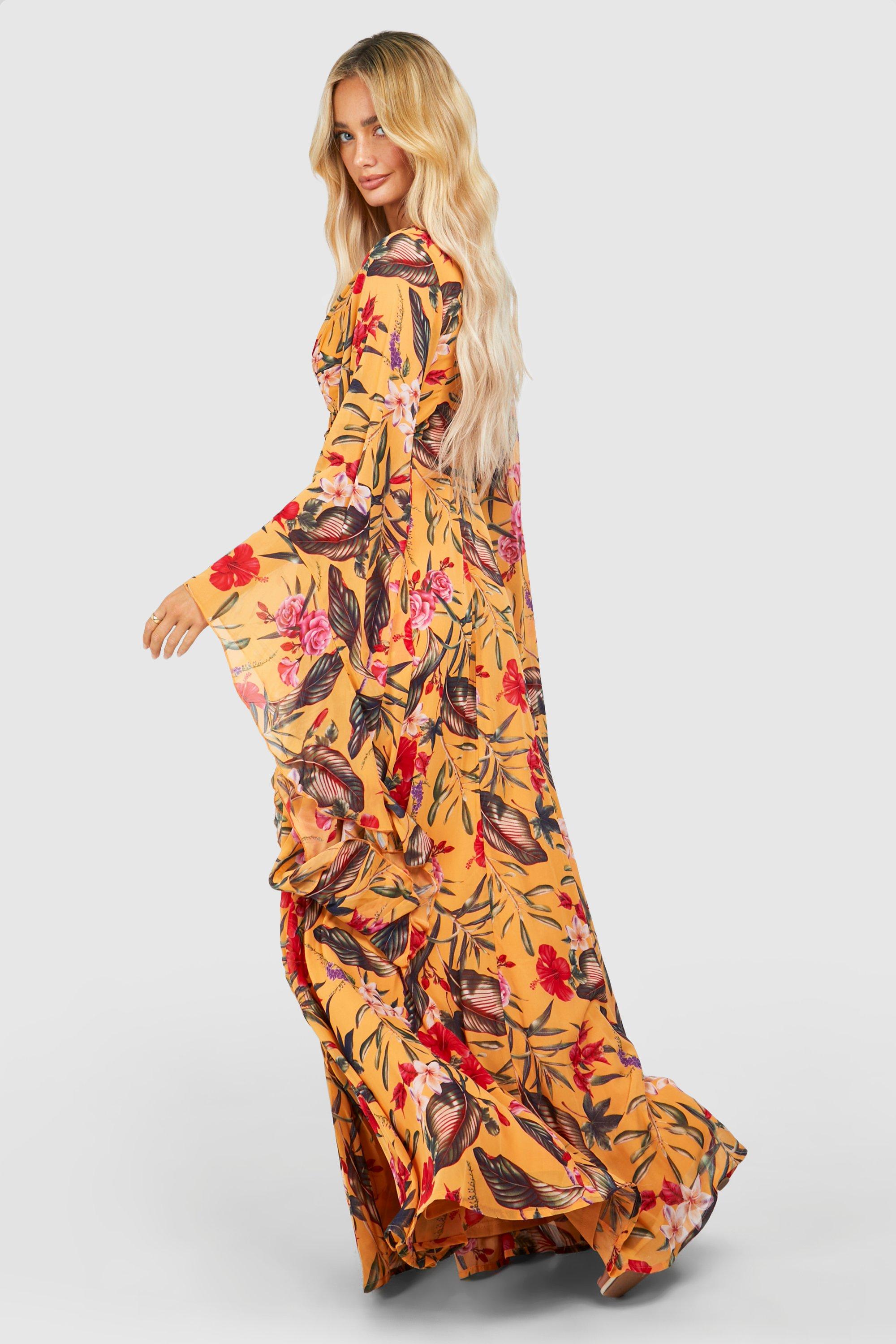 Tropical Print Chiffon Dress