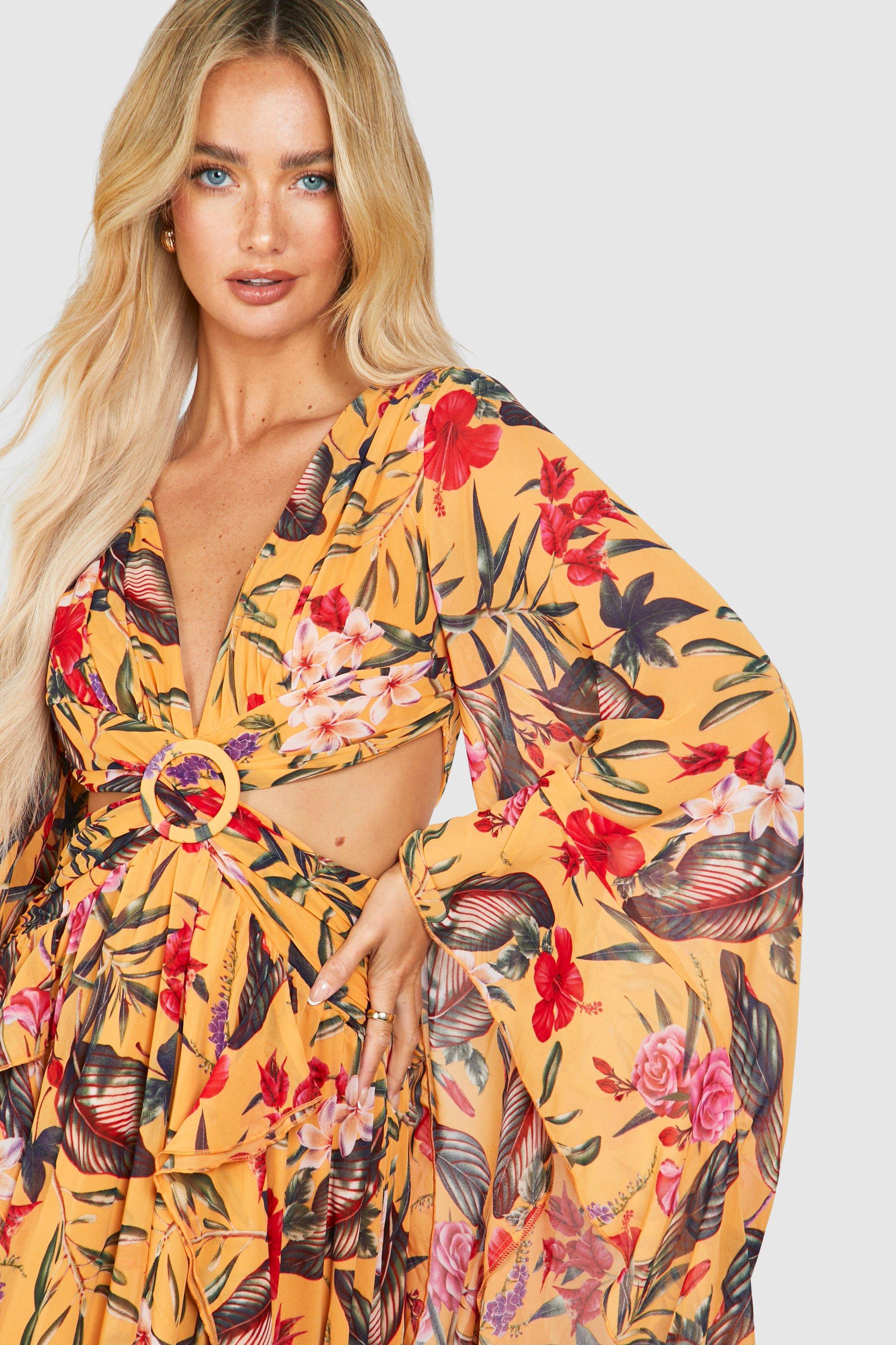 Tropical Print Chiffon Dress