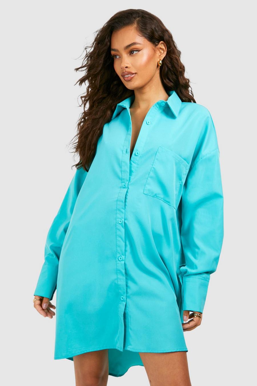 Aqua Poplin Ultimate Oversized Shirt Dress image number 1