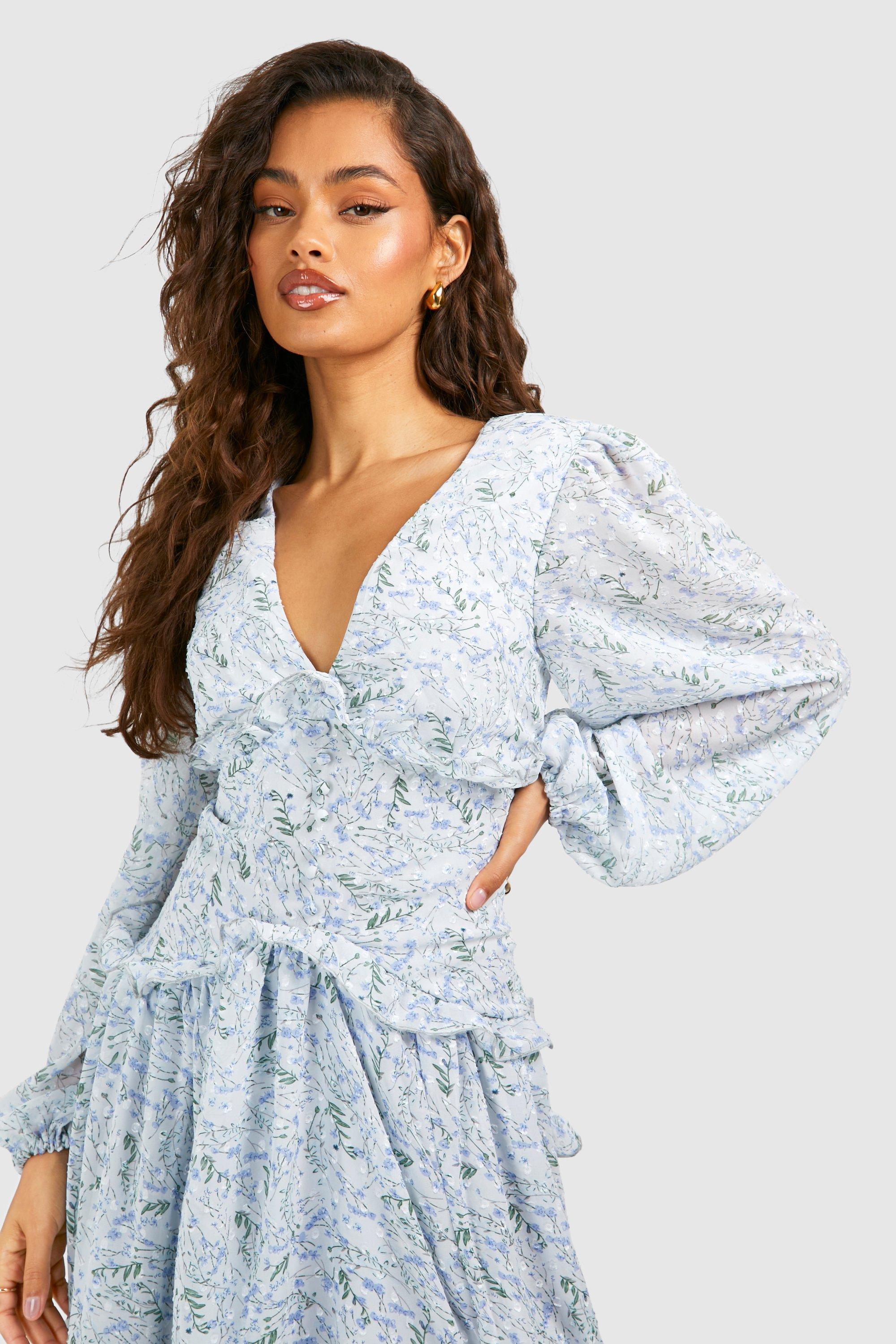 Blue Ditsy Floral London Midi Dress