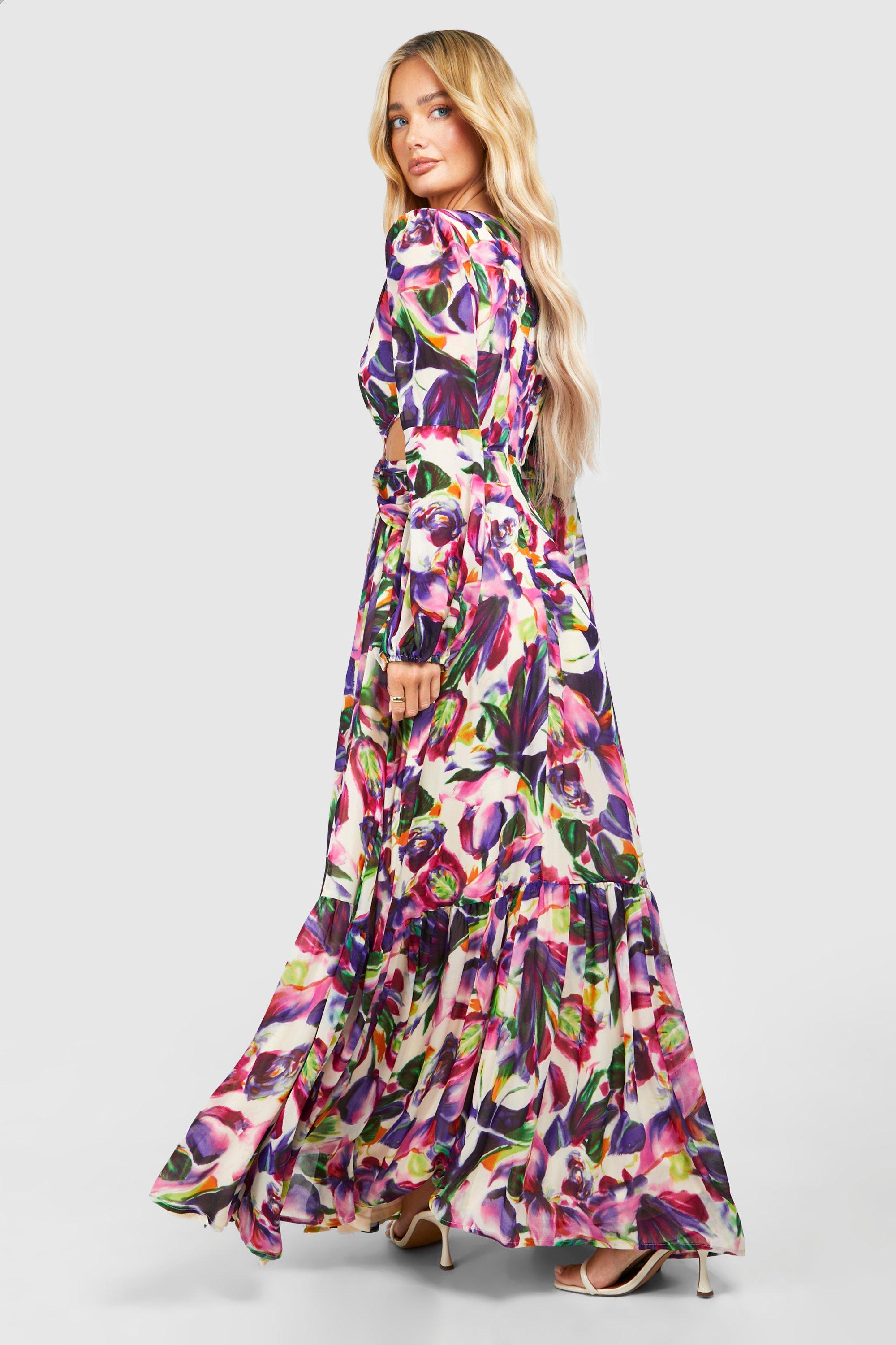 Floral Print Cut Out Maxi Dress | boohoo