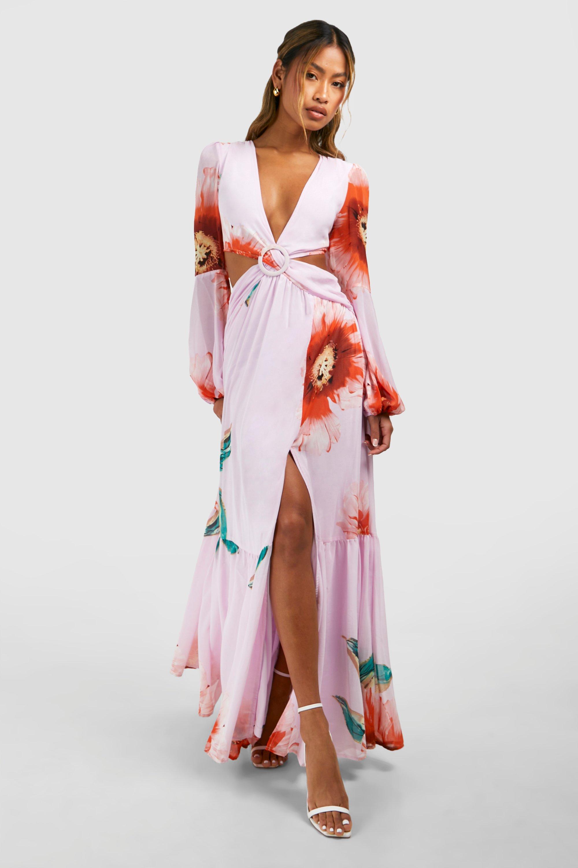 Floral Print Cut Out Maxi Dress | boohoo USA