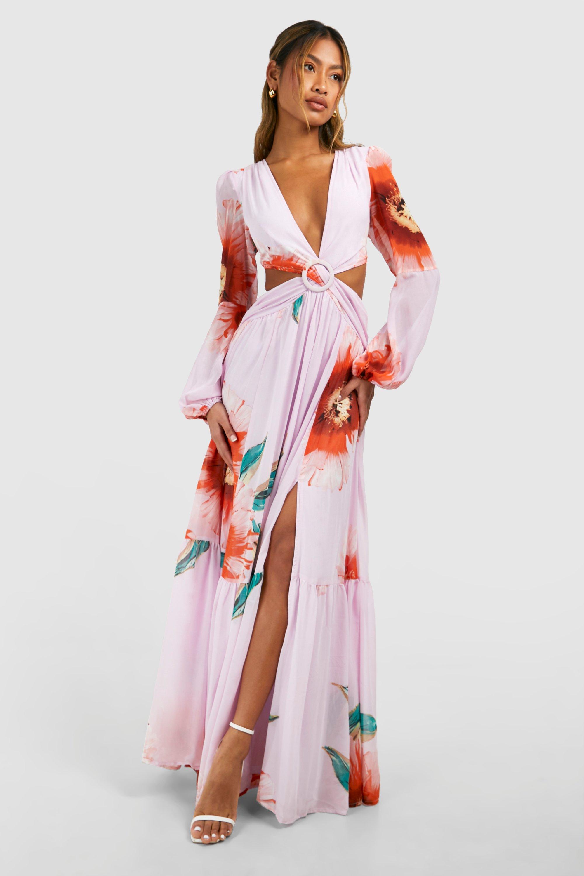 Floral Print Cut Out Maxi Dress