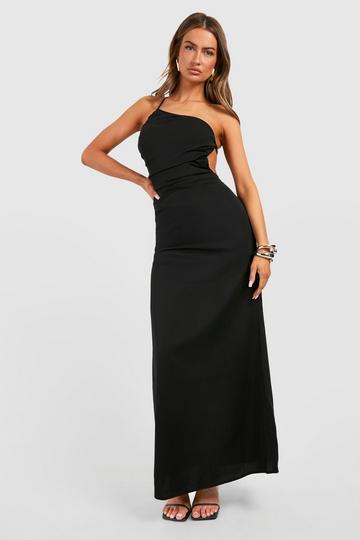 Rouched Asymmetric Maxi Dress black