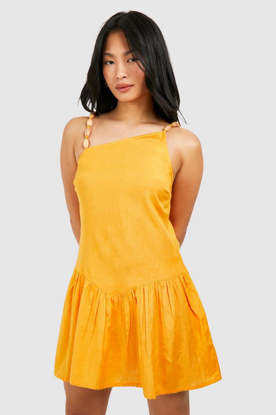 Orange Petite Beaded Linen Mini Dress